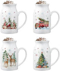 Hushee Christmas Mugs Set of 4 with Gift Box, 13.5 oz, Watercolor by Hushee
