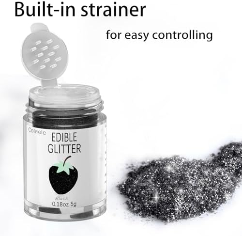 Black Edible Glimmer Powder Glitter - Colaele 5 grams Food-Grade Luster Dust Metallic Fancy Food Decorating Sprinkle Glimmery Brew Dust for Cake Decorations Drinks Wine Beverage Candy Dessert, Vegan - Image 2