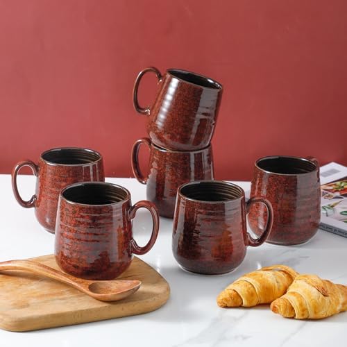 HASENSE Coffee Mugs 8 oz, Ceramic Small Espresso Cups Set of 6, Red - Image 5
