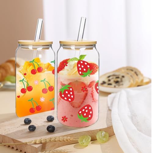 Coquette Cute Glass Cup, 2Pack 18oz Cherry Strawberry Iced Coffee Cup - Image 7