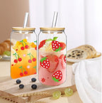 Coquette Cute Glass Cup, 2Pack 18oz Cherry Strawberry Iced Coffee Cup - Image 7