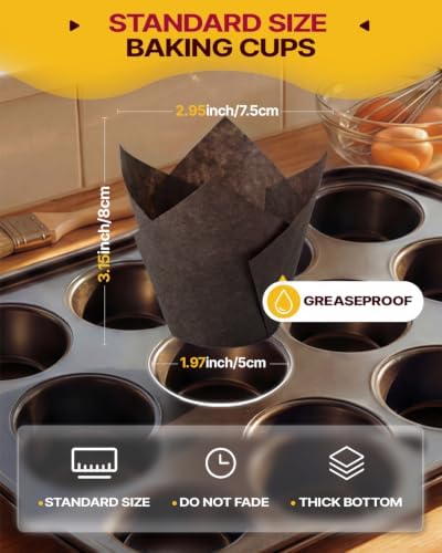 Katbite Tulip Cupcake Liners 200PCS, Muffin Baking Cups Holders, Coffee - Image 3