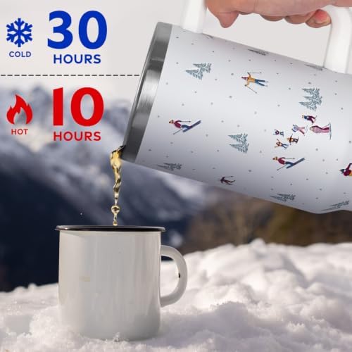 Christmas Tumbler with Handle and Straw Lid 40 oz,Cute Gifts for Women Merry Xmas Tree Skiers Skiing the Mountain Winter Holiday Festival Vacuum Insulated Leak Proof Stainless Steel Coffee Cup Mug - Image 5