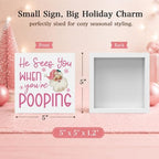 Pink Christmas Decor, Pink Christmas Bathroom Decor, Funny Santa Gift Decorations, Wooden Box Sign for Home Farmhouse Office Living Room Table Shelf Tiered Desk Bathroom Decor - Image 6