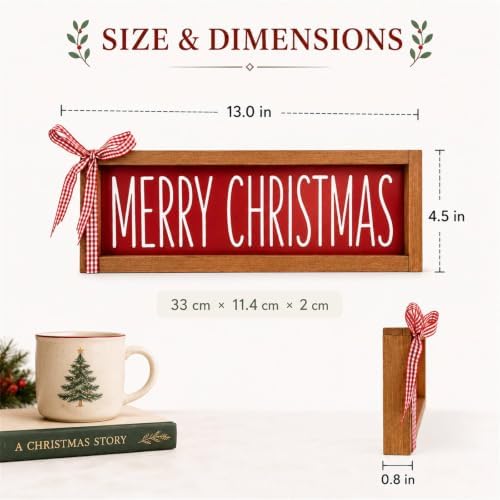 Merry Christmas Sign, Wooden Shelf, Table & Wall Decor for Indoor - Image 2