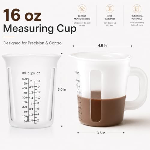 Palksky 2 Cup Measuring Cups with Spout, 16 oz Liquid Measuring Cups with Handle, Flexible Microwave Safe Measuring Cup for Baking, Cooking, Chocolate, Butter, Syrup - Image 3