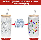 18oz Color Changing Christmas Cup, Cute Glass Cups with Lids and Straws - Image 2