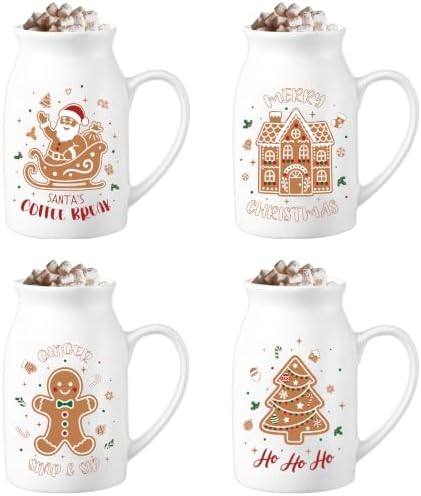 Hushee Christmas Mugs Set of 4 with Gift Box, 13.5 oz, Gingerbread Man by Hushee