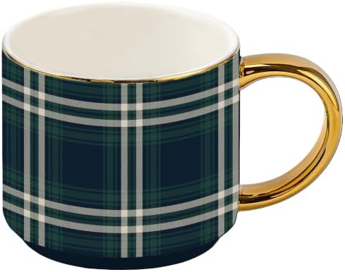 Sweet Water Decor Navy & Green Plaid Coffee Mug, 14oz Fine Bone China Cup by SweetWaterDecor