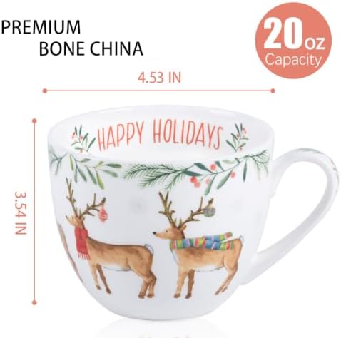 Christmas Reindeer Mug – 20oz Bone China Coffee Tea Hug Mug with Happy Holidays Inside, Perfect Christmas or Any Holiday Gift for Women & Men – Designed in England by Harvest Green Studio - Image 2