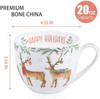 Christmas Reindeer Mug – 20oz Bone China Coffee Tea Hug Mug with Happy Holidays Inside, Perfect Christmas or Any Holiday Gift for Women & Men – Designed in England by Harvest Green Studio - Image 2
