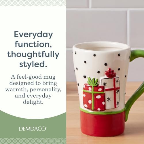 DEMDACO Wrapped Presents Stoneware Mug, Red and Green, 16 oz - Image 2