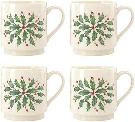 Lenox 853763 Holiday 4-Piece Stackable Mug Set, Christmas Dinnerware, Hosting by Lenox