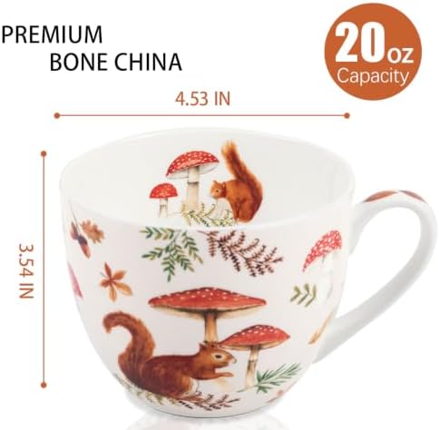 Autumn Squirrel Mug – 20oz Bone China Coffee Mug, Cozy Fall Mushroom Forest Design, Gift for Nature Lovers and Friends, Designed in England by Harvest Green Studio - Image 2