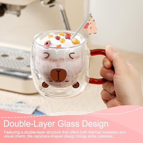 Birthday Gifts for Women Men Cute Capybara Mug Double Walled Coffee Glasses Cups Tea Cappuccino Latte Cup Funny Christmas Gifts Cute Capybara Stuff Gift for Mom Friend Coworker Her Him Home Decor - Image 5