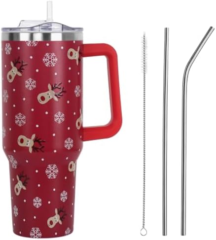 Christmas Tumbler with Handle and Straw Lid 40 oz,Cute Gifts for Women Merry Xmas Reindeer Snowflakes Winter Holiday Festival Vacuum Insulated Leak Proof Stainless Steel Coffee Cup Mug by Unknown