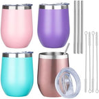 MEZMUT 12 Oz Insulated Wine Tumbler Bulk with Lid Wine Glass(Multi,4 Pack) by MEZMUT