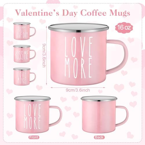 Mumufy 9 Pcs Valentine's Day Coffee Mugs 12 oz Valentine's Day Enamel Mug Romantic Coffee Mug Outdoor Camper Mug Kiss Love Sign Camping Tea Cup for Valentine's Day Party Campfire - Image 3
