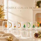 Set of 4 Christmas Wine Glasses 3D 13.5oz XMAS Drinking Glass Cup W/Handle - Image 2