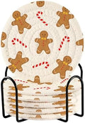 YETTASBIN Christmas Gingerbread Man 6 Pcs Drink Coasters with Holder, Cotton Woven Absorbent Heat-Resistant Round Coaster Set Tabletop Protector for Kitchen Bar Home Decor Housewarming Gift, 3.9 in by Unknown