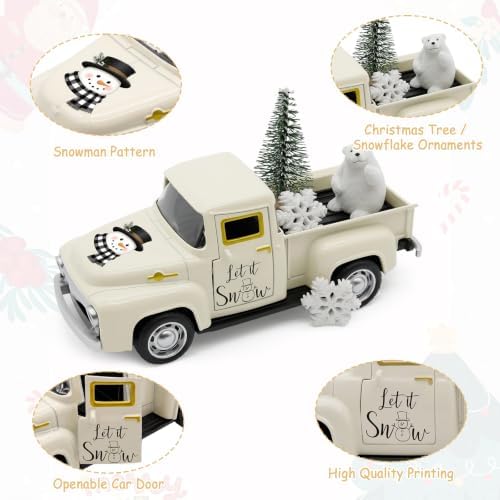 Snowman Truck Decor, Beige Christmas Pickup with Polar Bear Snowflakes - Image 4