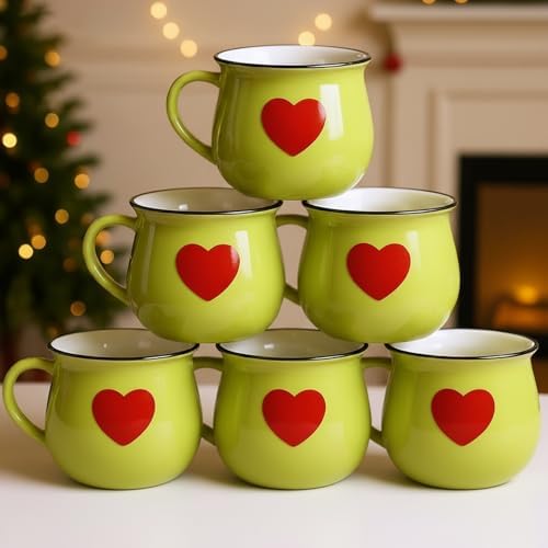 Vesici 6 Pcs Christmas Ceramic Mugs Bulk Lime Green Christmas Coffee Cups by Vesici