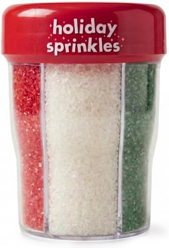 Holiday Sanding Sugar 3-Cell Bottle - Red, Green & White Christmas Decorating Sugar Crystals – 9.7oz Sparkling Baking Sprinkles for Cookies, Cupcakes, Gingerbread, Cakes & Holiday Treats by Taboom