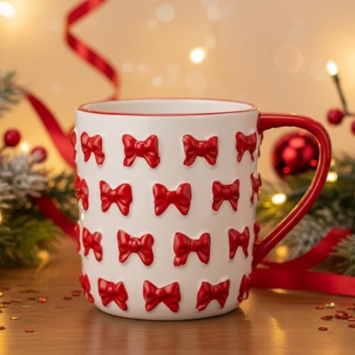 Vesici Christmas Mugs Ceramic Cute Coffee Mug with Handle,Red Bow by Vesici