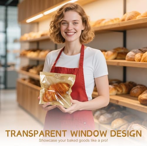Paper Sandwich Bags Sealable Bagel Bags Kraft Brown Cookie Bags with Window - Image 3