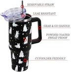 Halloween Tumbler with Lid and Straw 40oz,Black Cute Ghost Cat Vacuum Insulated Leak Proof Tumbler,Goth Cute Spooky Gift Women Girls,Halloween Accessories Stainless Steel Coffee Cup - Image 4
