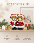 Christmas Decoration Indoor Duo Teddy Bear Figurine - Resin Santa Bears Couple Statue, Festive Winter Tabletop Decor, Holiday Mantel Tiered Tray Accent for Home Decor - Image 3