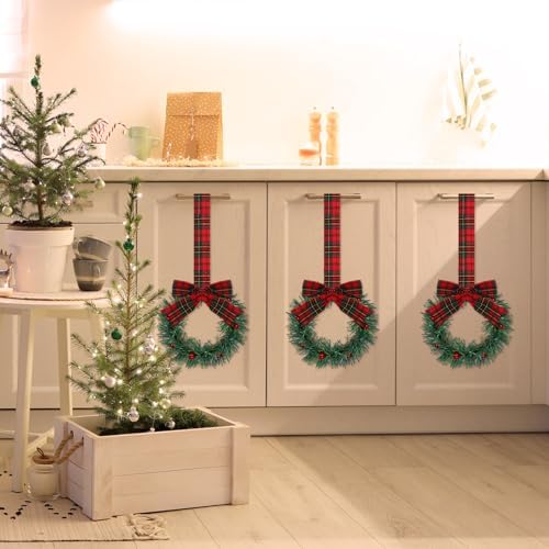 Retrowavy 12 Pcs Small Christmas Kitchen Cabinet Wreaths with Ribbon - Image 3