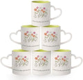 Floral Coffee Mug Set of 6, Ceramic Cups with Heart Handle by Pickmesh