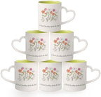 Floral Coffee Mug Set of 6, Ceramic Cups with Heart Handle by Pickmesh