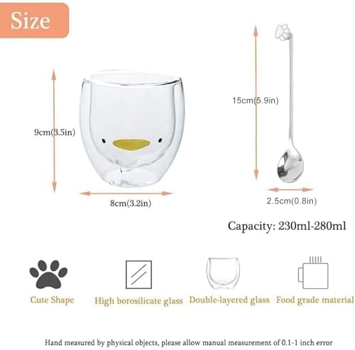 Binoster Duck Mug Cute Mugs Glass Double Wall Insulated Glass Espresso Cup, Coffee Cup, Tea Cup, Milk Cup,Kawaii Gift for Office and Personal Birthday Christmas (Duck) - Image 4