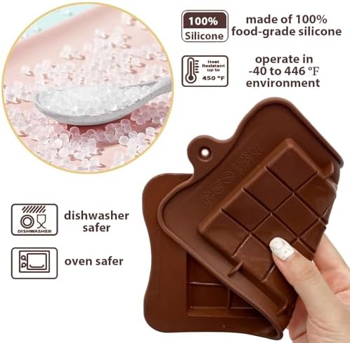 HKNMTT Chocolate Bar Molds Silicone Classic 4 Pack, Snap Candy Bars Making Mould Set, BPA Free Soy Candle Wax Melt Durable Mold Easy Release Non-Stick for Protein and Energy DIY Handmade Gifts - Image 4