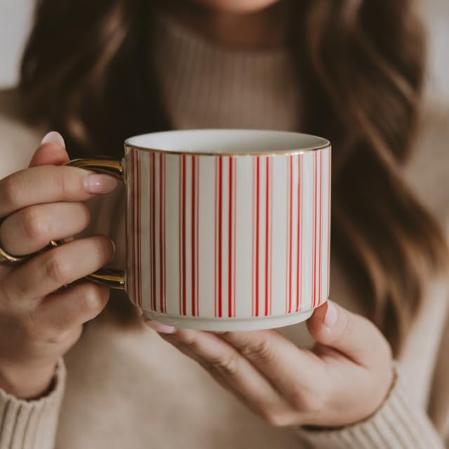 Sweet Water Decor Red Stripe Coffee Mug, 14oz China Christmas Mug with Gold Handle, Large Holiday Winter Cup for Coffee, Tea & Hot Chocolate, Stocking Stuffer Gifts for Women - Image 4