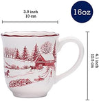 Bico Toile De Jouy Winter Wonderland Ceramic Mug Set of 4, Christmas Coffee Mugs, 16oz Holiday Cups for Tea, Cocoa, or Hot Drinks, Microwave & Dishwasher Safe - Image 3