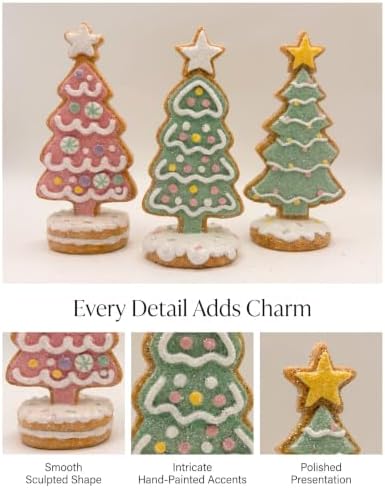 Set of 3 Faux Gingerbread Christmas Tree Trio Figurines - 5.1" Resin Sugared Fake Bake Cookie Trees - Pastel Pink & Green Candy Frosting Holiday Tabletop Decor for Tiered Trays, Kitchens & Mantels - Image 7