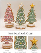 Set of 3 Faux Gingerbread Christmas Tree Trio Figurines - 5.1" Resin Sugared Fake Bake Cookie Trees - Pastel Pink & Green Candy Frosting Holiday Tabletop Decor for Tiered Trays, Kitchens & Mantels - Image 7