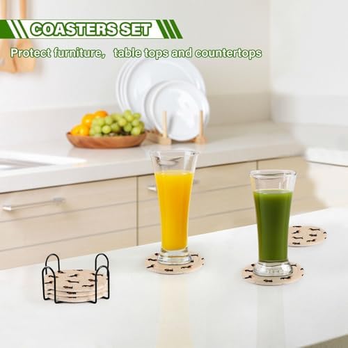 YETTASBIN Cute Dachshund Dog 6 Pcs Drink Coasters with Holder, Cotton Woven Absorbent Heat-Resistant Round Coaster Non-Slip Table Mat for Kitchen Bar Home Decor Housewarming Gift, 3.9 in - Image 7