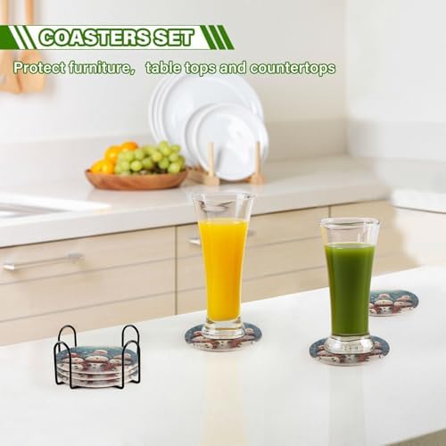 YETTASBIN Christmas Snowman 6 Pcs Drink Coasters with Holder, Cotton Woven Absorbent Heat-Resistant Round Coaster Set Tabletop Protector for Kitchen Bar Home Decor Housewarming Gift, 3.9 in - Image 7