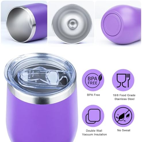 MEZMUT 12oz Insulated Wine Tumbler with Lid Wine Glass Cup(Purple,1) - Image 4