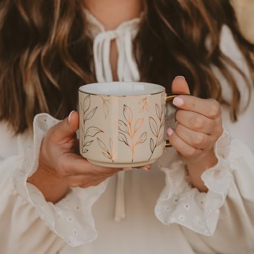 Sweet Water Decor Gold Leaves Mug with Gold Handle, 14oz Fine Bone China Coffee Cup for Tea, Latte, or Hot Cider, Autumn Leaf Drinkware, Fall Decorations for Kitchen, Gift for Mom, Sister & Wife - Image 6