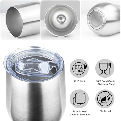 MEZMUT 12oz Insulated Wine Tumbler with Lid Wine Glass Cup(Silver,1) - Image 4