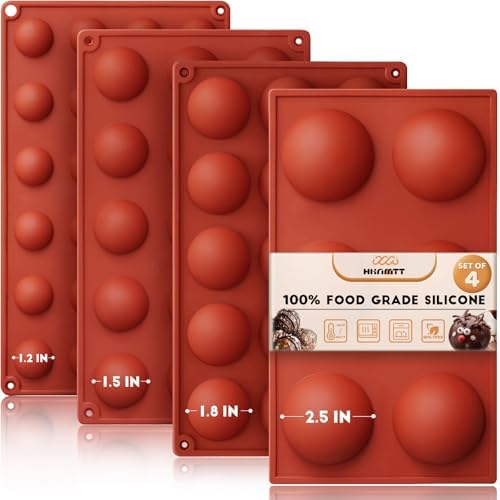HKNMTT Hemisphere Silicone Molds 4 Size Set for Hot Cocoa Chocolate Bombs Valentines Semi Ball Making Kit Cake Decor Mould, Food Grade Non-stick Kitchen Baking Supplies Oven Safe by HKNMTT