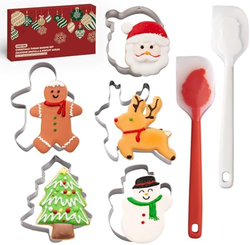 Christmas Silicone Spatula Set, 7PCS Baking Tools with Cookie Cutters by CUISITOOL