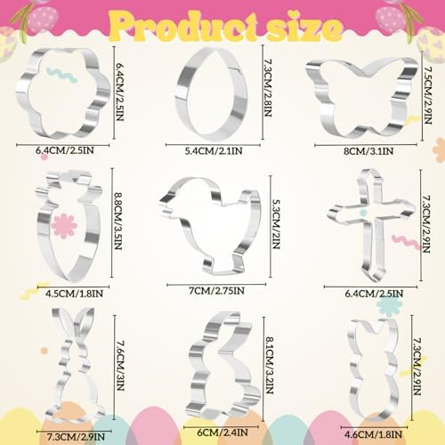 Easter Cookie Cutters, 9 Pieces Chick Carrot Egg Bunny Butterfly Rabbite Cross Flowers Shapes Metal Stainless Steel Biscuit Cutters Holiday Themed Baking Kit - Image 7