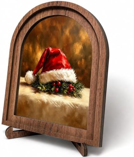 Santa Hat Arched Table Sign, Rustic Christmas Farmhouse Decor by HPCHENG
