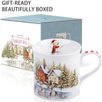 Christmas Snowy Village Coffee Mug, 12oz Ceramic Winter Mug with Vintage Town, Pine Trees, Ice Skating & Snowman, Festive Holiday Gift for Christmas, Designed in England by Harvest Green Studio - Image 4